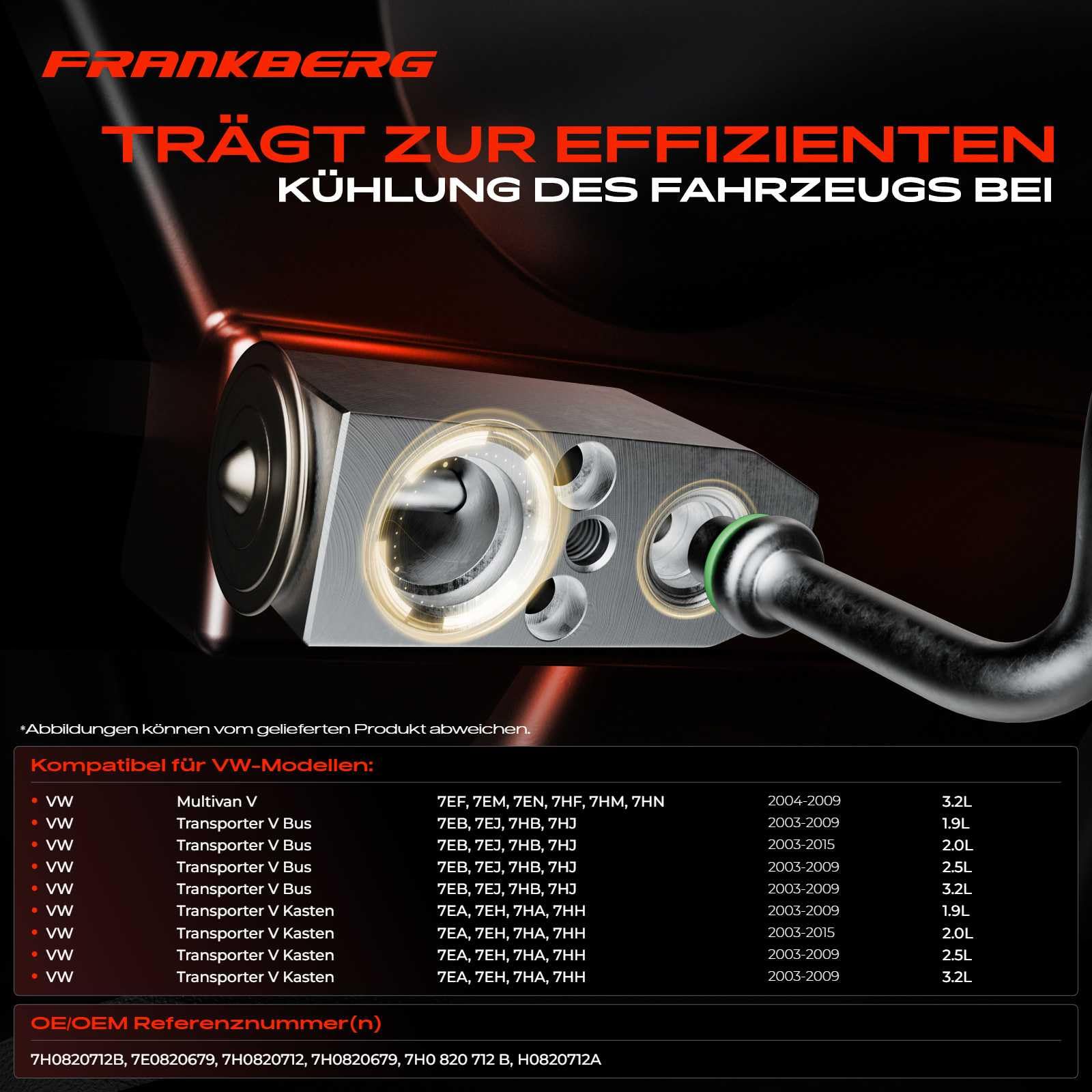 Frankberg 1x Expansionsventil Klimaanlage Vorne Kompatibel mit M.u.l.t.i.v.a.n V 1.9L-3.2L 2003-2015 Transporter V 1.9L-3.2L 2003-2015 Replace# 7H0820679