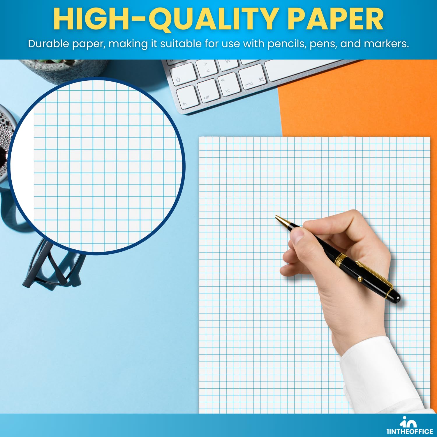 1InTheOffice Graph Pads, 21,6 x 27,9 cm, Quadrille Pad 8,5 x 11, 50 Blatt/Block, 6 Blöcke pro Packung