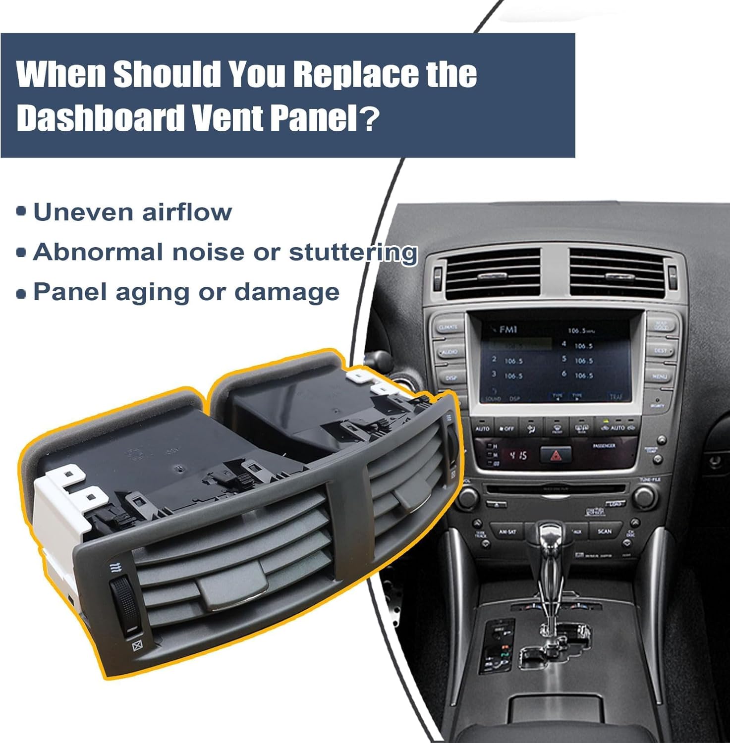 FZJDSD Center Dash Air Vent Panel Instrument AC Heater Compatible with Lexus IS250 IS350 IS F 2006-2009 Replace 55670-53010 5567053010, Dashboard Air Conditioning Outlet With Hand Wheels