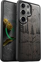 Carveit Magnetic Wooden Case for Samsung Galaxy S26 Ultra Case 2026, TPU Shockproof Cover & Wood Artisan Engraved, Compatible with MagSafe Wireless Chargers (Mountains and Deer) Blackwood