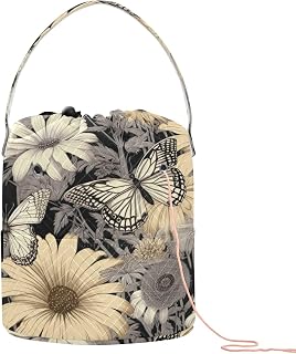 YETTASBIN Butterfly Flower Yarn Storage Bag, Large Crochet Knitting Bag Organizer Portable Drawstring Tote for Crocheting Projects, Hold Skeins Balls, Yarn Needles Accessories - Gift for Knitters
