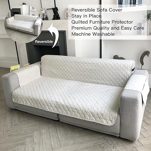 Miniatura 2 de YuppieLife Funda de sofá reversible, funda protectora duradera y antideslizante para muebles, para mascotas, perros, niños, sofá biplaza de 46