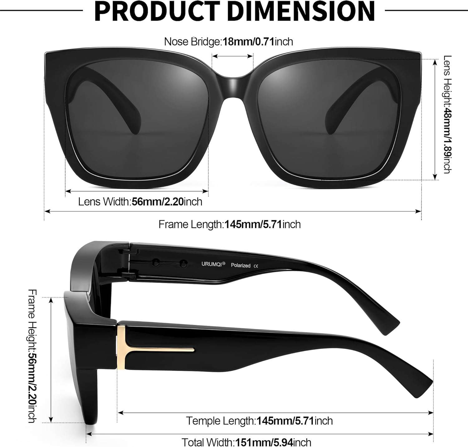 URUMQI Polarized Sunglasses Fit Over Glasses for Women, UV400 Protection Wrap-around Shades Trendy Oversized Square Lens - Image 3