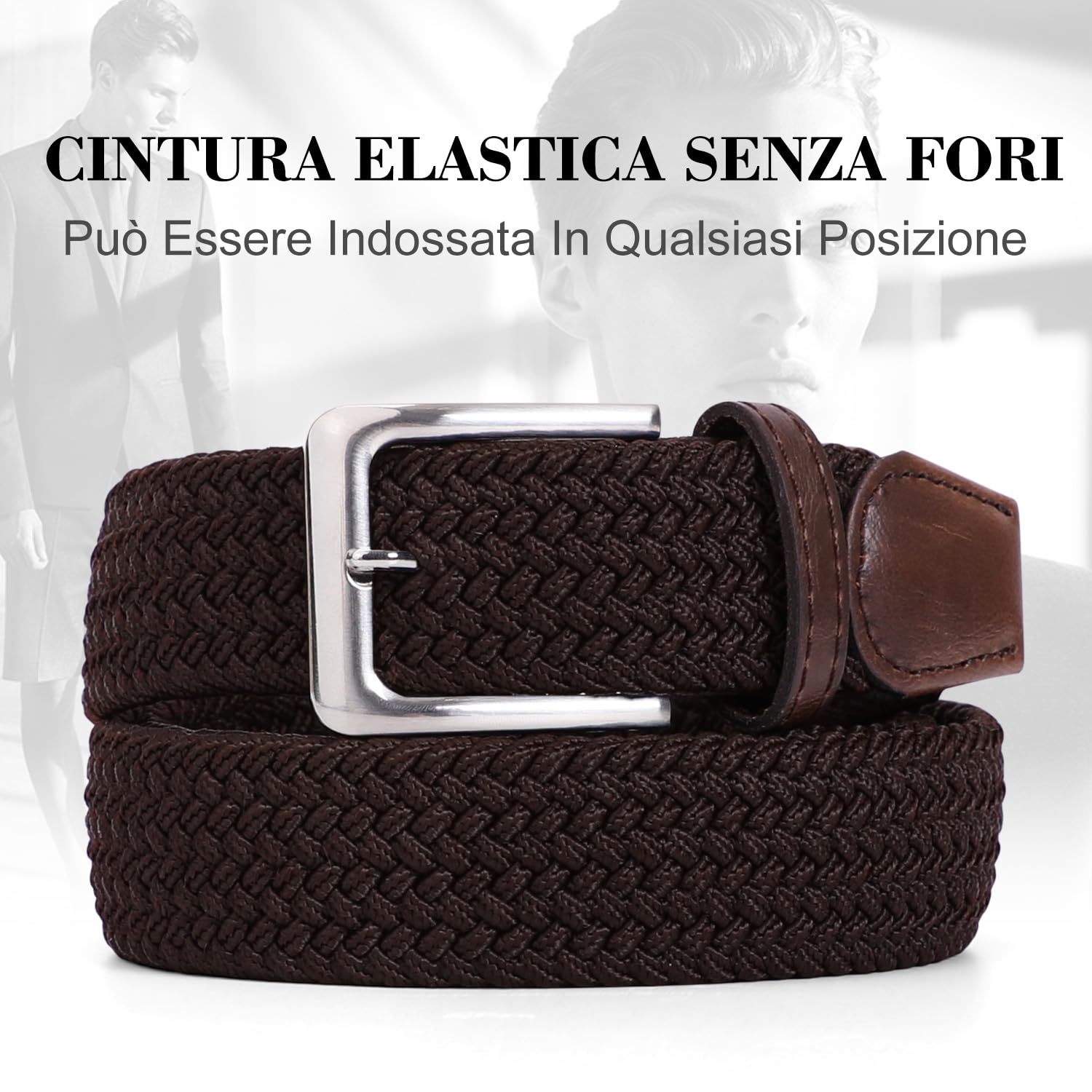 VONMELLI Cintura Elastica Uomo Intrecciata Cintura Uomo in Tessuto Cintura Elasticizzata Regolabile per Uomo e Donna Casual Cinture Da Uomo Vintage Cintura Da Golf per Jeans