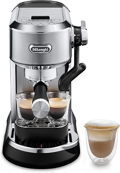 De'Longhi Dedica Maestro Plus - Manual Coffee Machine Automatic Steam Wand | Compact Coffee Maker with Temperature Control, Espresso, Cappuccino, ESE Pods, Control Panel with Buttons, Art Grey, EC950.M