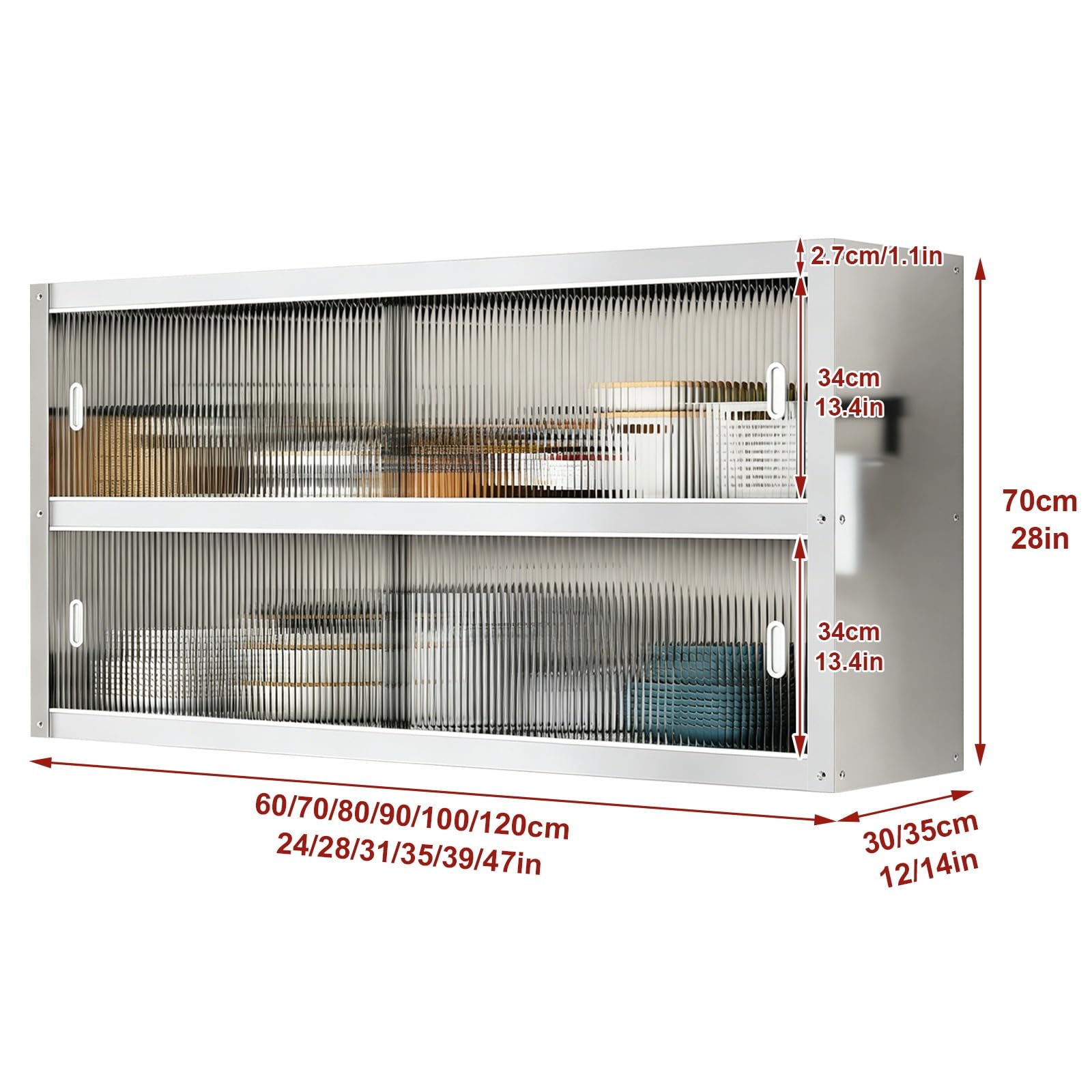 Mobile contenitore a parete in acciaio inox con anta scorrevole in acrilico, grande capacità per cucina, bagno, garage, ufficio (80x30x70cm/31x12x28in)