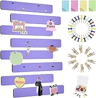 Vista 28 de Vuzvuv 8 tiras de barra para tablón de anuncios con 50 alfileres y 10 pines de clip de madera, tablero de corcho autoadhesivo para pared, tablero