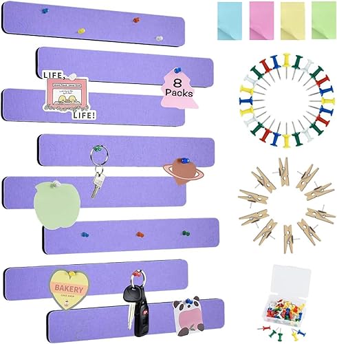 Miniatura 27 de Vuzvuv 8 tiras de tablón de anuncios con 50 chinchetas y 10 clips de madera, tablero de corcho autoadhesivo para pared, tablero de fieltro con Verde