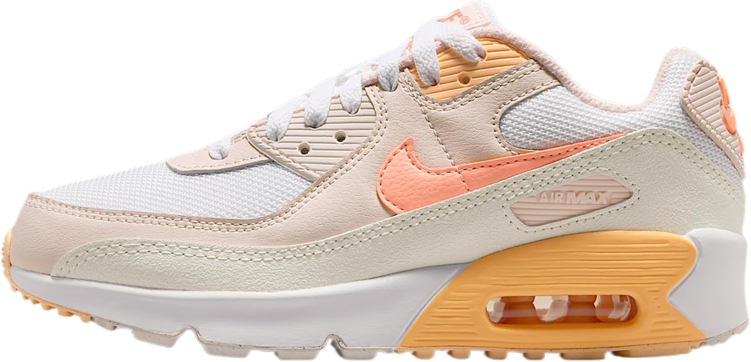 Nike Air Max 90 Junior Shoes (White/Chalk/Orange Frost/Orange Pulse)