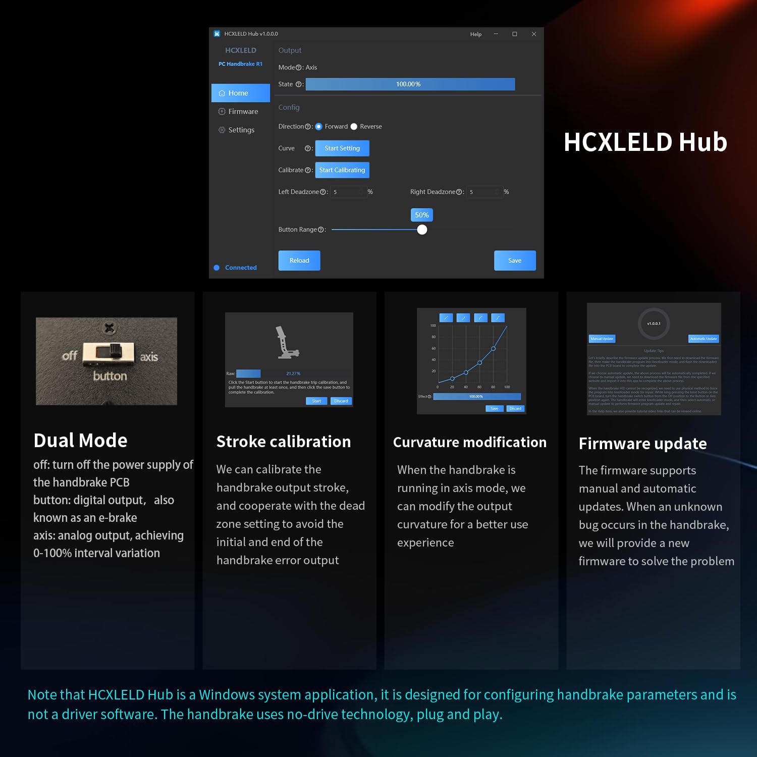 HCXLELD PC USB Handbrake for Sim Racing Game, Dual Mode E-Brake or Linear Analog, support Software Configuration, Compatible with PC Windows, included table clamp