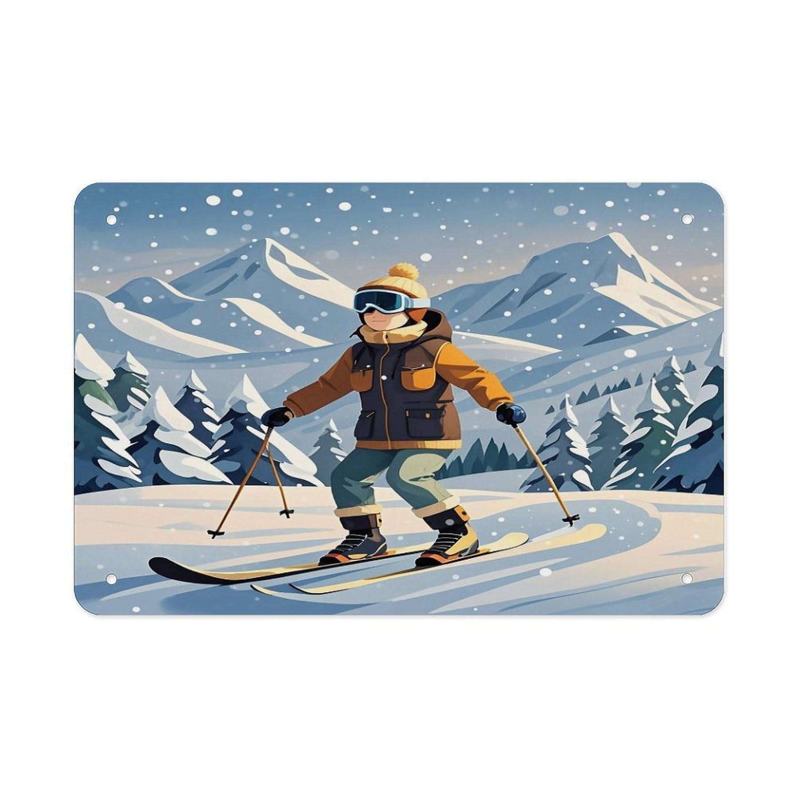 Fekiloot Style Skiing Theme Metal Signs Wall Art Tin Sign