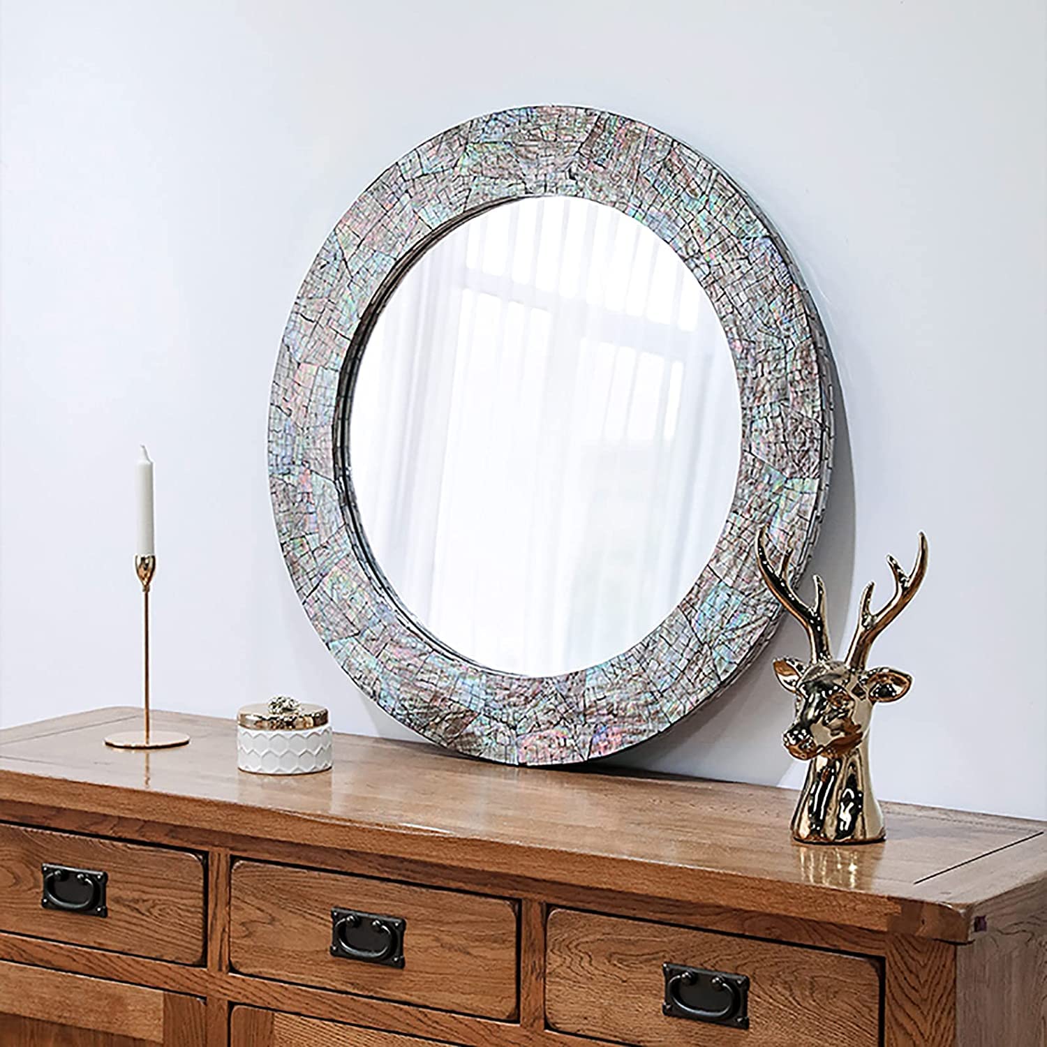 Modern Wall-Mounted Mirror Shell Bathroom Mirror with Unique Shape Clear Design Mirror, for Living Room Bathroom Porch Decor (B)