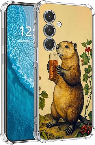 DISUOFEART for Samsung Galaxy S25 Case with Pattern Design, Beaver Drinking Beer