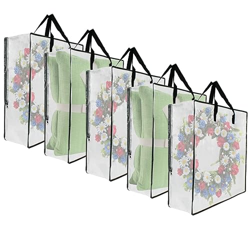 5 Pack Moving Bags, Wreath Storage Bag, Garland Container, Clear