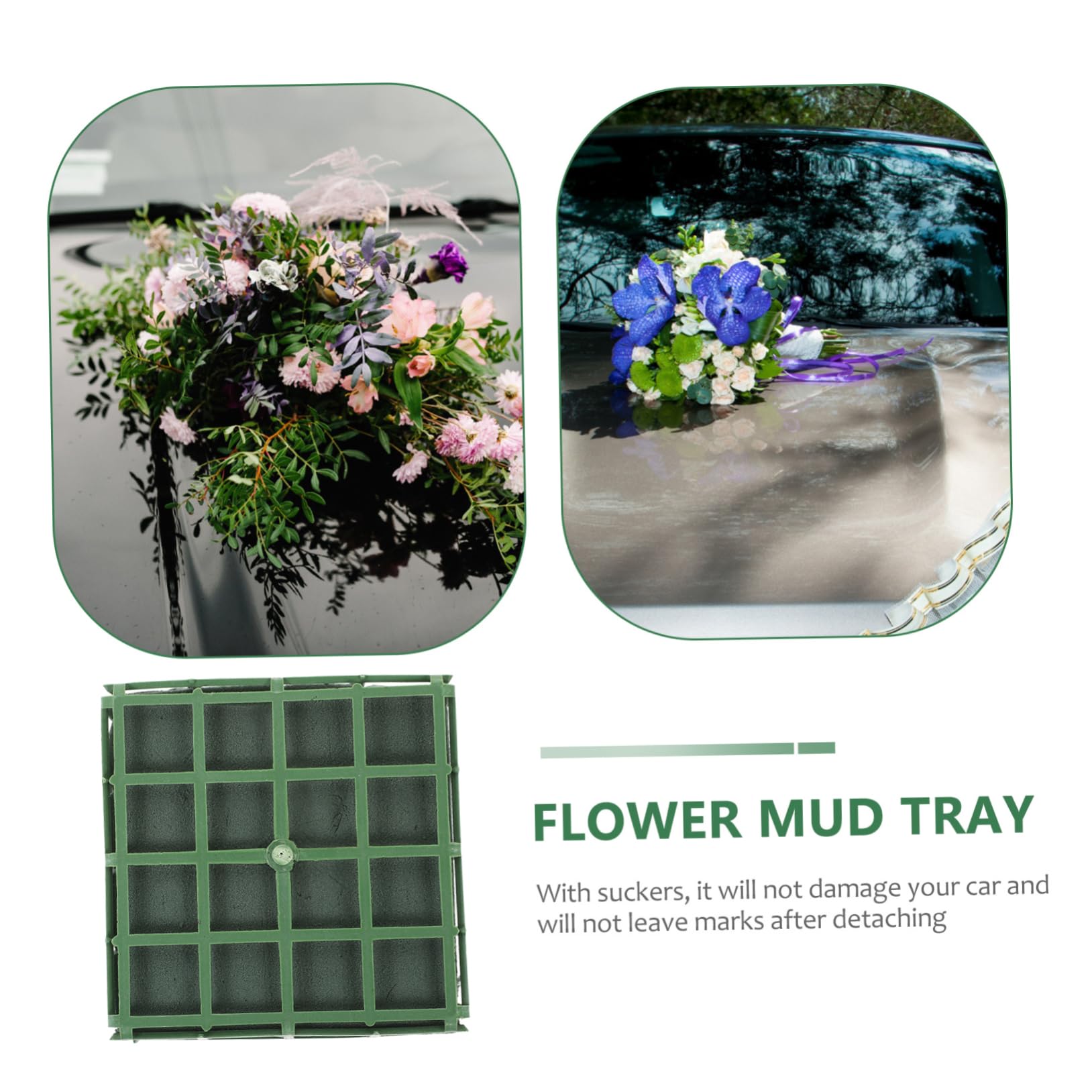 SEWACC Décoration de Voiture de Mariage Base à Fleurs en Plastique Vert Ventouse Voiture Mariage Lot de 3 Pièces, 4 Ventouses pour Fête | 4 Ventouses au Fond, Usage Mariage et Art Floral, Fournitures de Fête pour Voiture