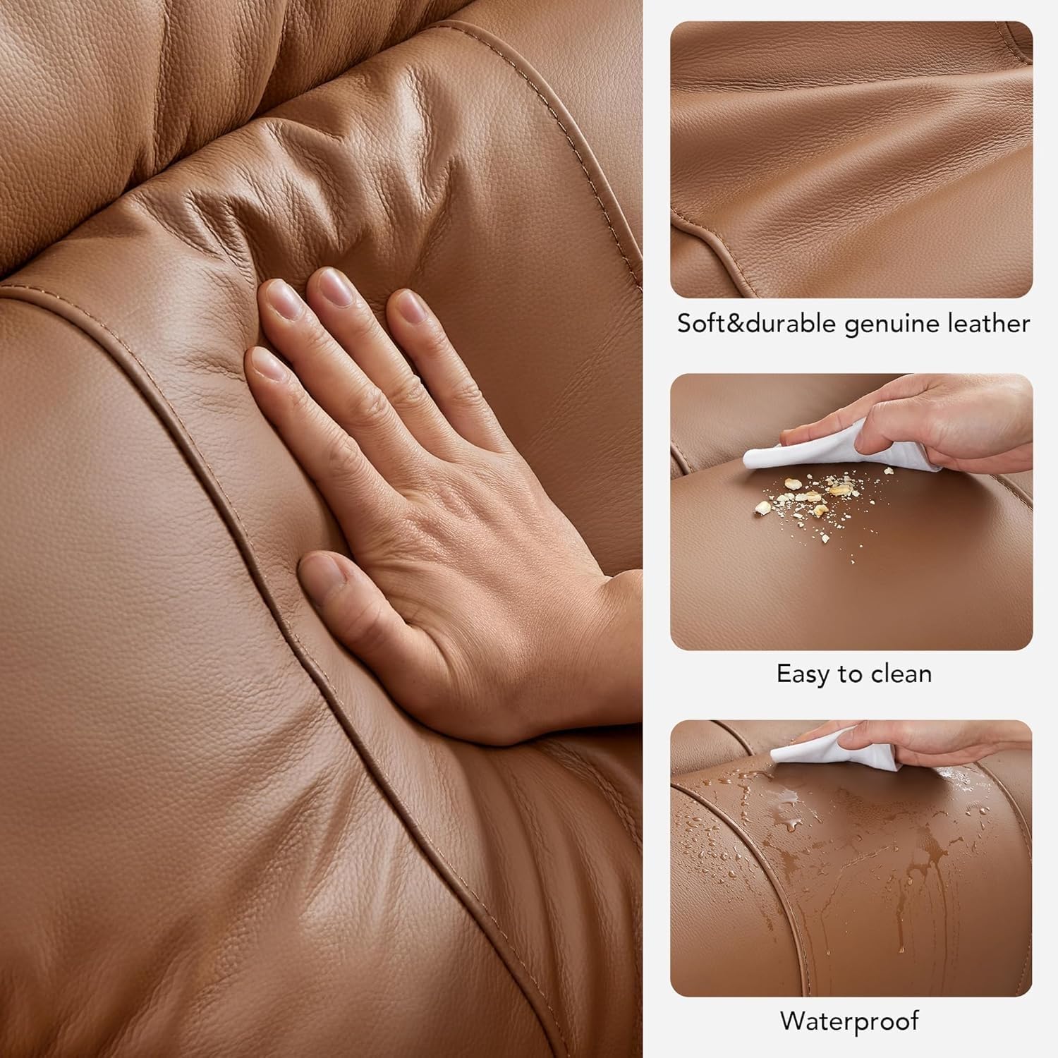 Leather Power Recliner Chair, Luxury Electric Reclining Sofa Lounge with Hidden Slide-Out Cup Holders, USB and Type-C Charging Ports for Adults Living Room