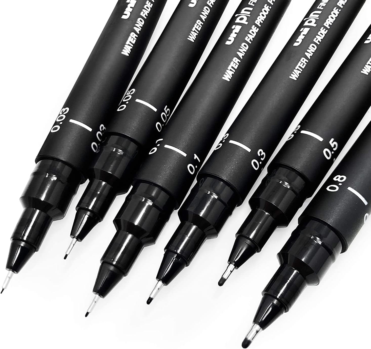 Set of 6 drawing pens - black ink - fine point 0.03-0.8 mm