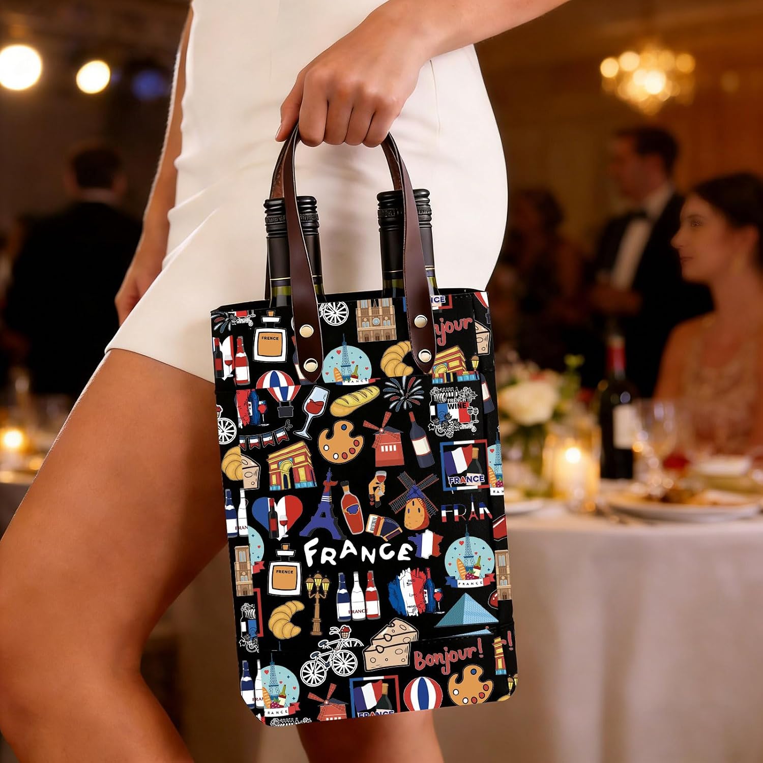 UJIMS French Wine Bottle Tote Bag French Wine Estate Gifts Wine Tasting Party Bag French Trip Souvenirs Paris Travel Gifts image 2