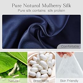 iCooBreeze 100% Natural Silk Eye Mask for Women Men, Soft Pressureless Cooling Blackout Eye Covers for Sleeping, Large Size Sleep Mask fits All Heads Adjustable, 1PC, Navy Blue