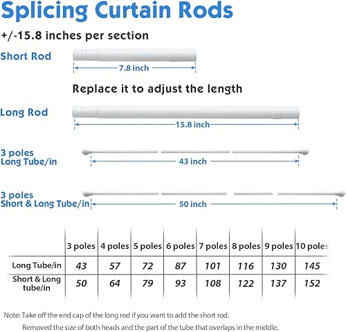 Miniatura 3 de YeYeBest Barras de cortina para ventanas de 28 a 64 pulgadas, juego de barras de cortina de metal de 58 pulgadas, barra de cortina Winbdow