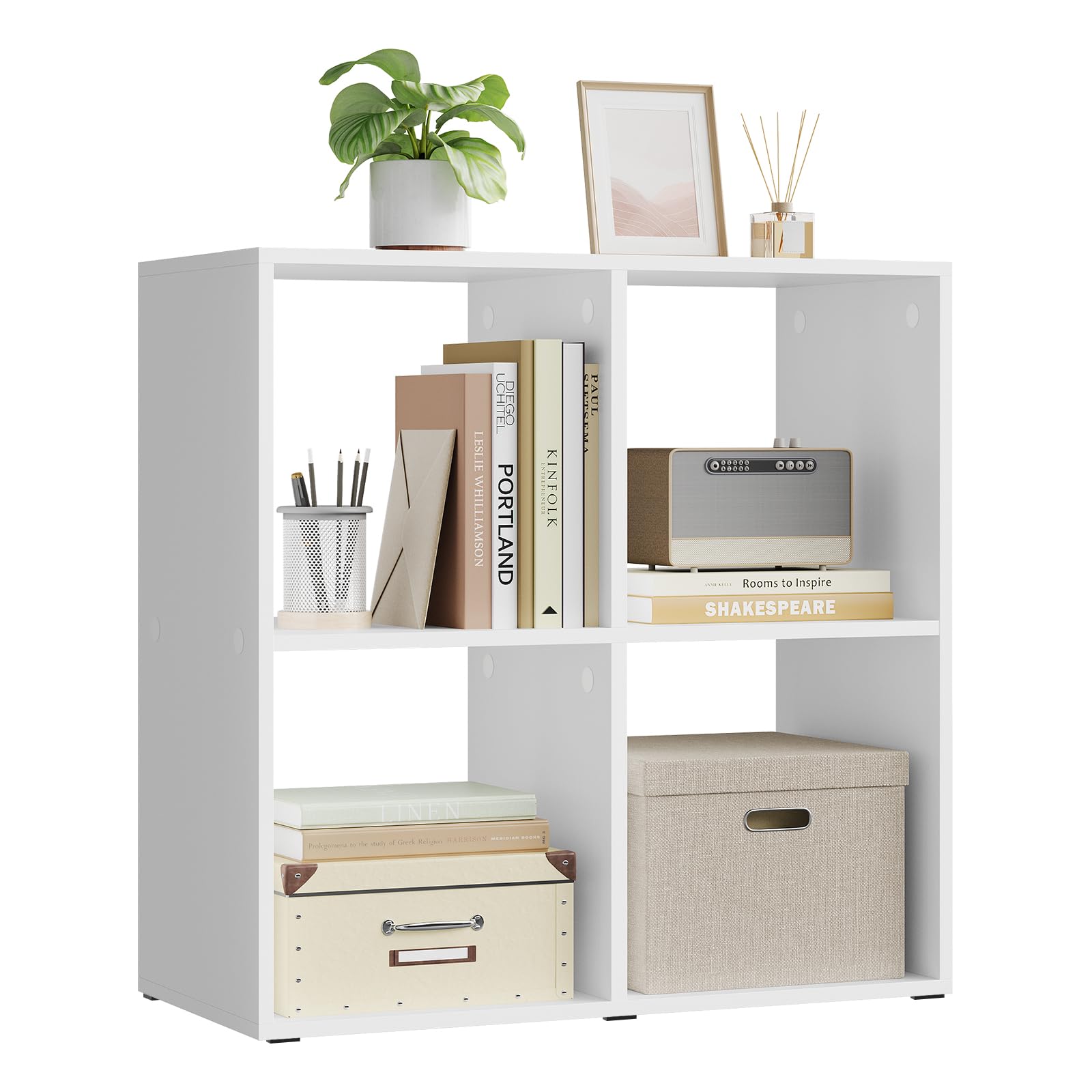 WOLTU Bücherregal, Würfelregal 4 offene Fächer, kleines Regal weiß, Standregal, Aktenregal, Büroregal, Wohnzimmer Arbeitszimmer, 60x60x29 cm SK053ws