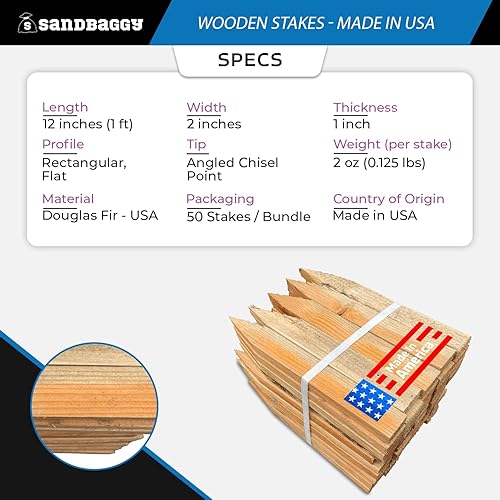 Miniatura 2 de Sandbaggy Estacas de nivelación de madera de 12 pulgadas, estacas resistentes para construcción, jardinería, topografía, formas de hormigón, punta