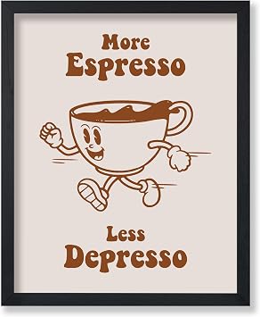 Poster Master More Espresso Less Despresso Poster - Retro Coffee Art - Espresso Print - Funky Coffee Design - Brown Preppy Artwork - Trendy Artwork - Great Kitchen or Cafe Decor - 16x20 UNFRAMED