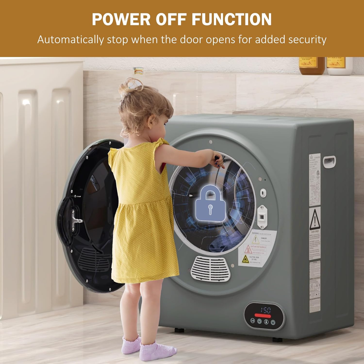 HOMCOM Portable Clothes Dryer, Compact Laundry Dryer with 1.5 cu.ft Stainless Steel Drum, Intelligent Drying, 120V 850W Front Load Electric Dryer for Apartments, Dorms, RVs - Charcoal Gray