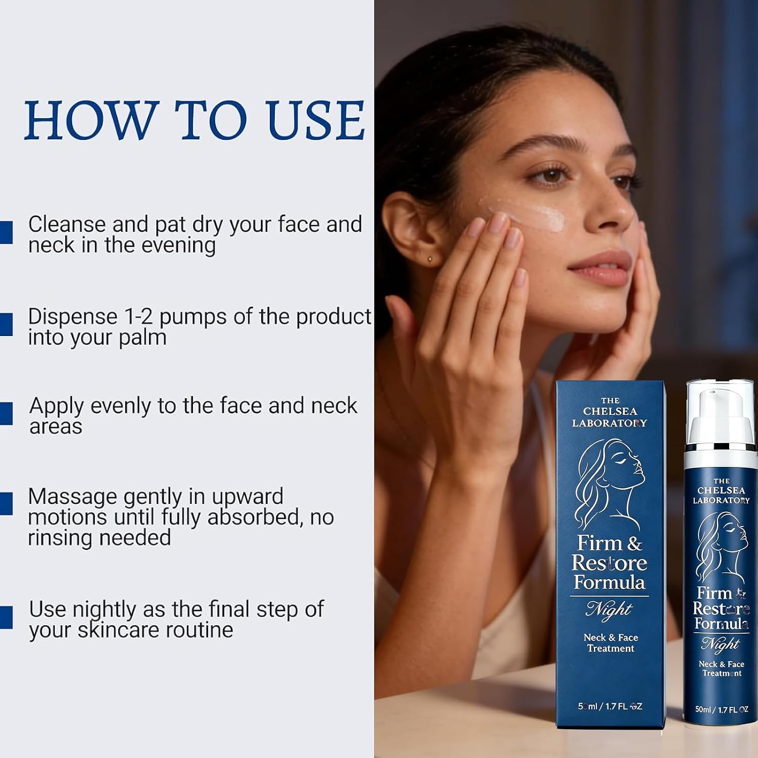 Chelsea Laboratory Firm and Restore Formula Night Cream - Deep Hydrating Anti-Wrinkle Moisturizer for Neck & Face, Overnight Firming & Nourishing 50ml(1Pc)