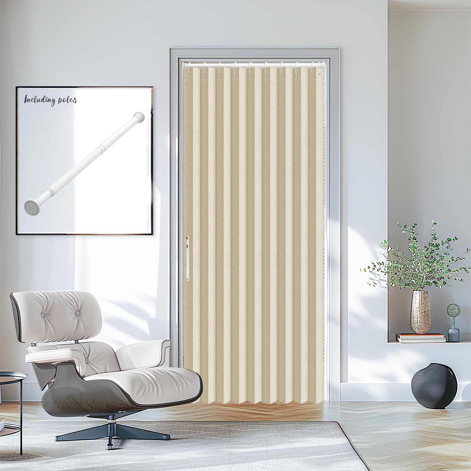 AJAZZ Blackout Door Curtains with Curtain Rods Adjustable 28-39" Long Magnetic Door Curtain Blackout Curtains for Bedroom, Doorway Curtain Sets (1 Pack, 42 W x 78 L, Cream White)