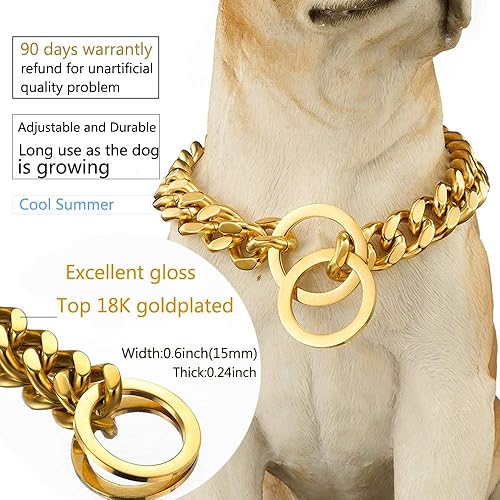 Miniatura 2 de Gargantilla ajustable de oro de 18 quilates para perro, de acero sin aguja de 0.591in, collar de cachorro grande, cadena de estrangulación, collar