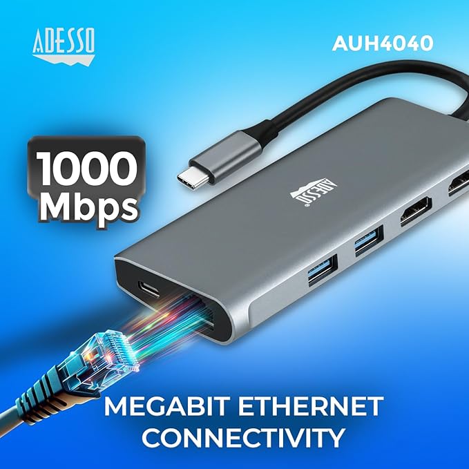 Hub USB C Adesso Docking Station 9 en 1, 2 HDMI 8K, PD 100W, Ethernet miniatura 6