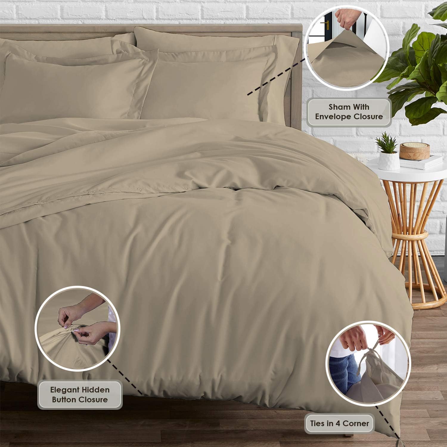Pizuna Pure Combed Cotton Duvet Cover Set King Size Simply Taupe - Image 4