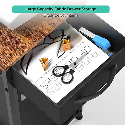 Miniatura 6 de Soporte para torre de computadora, carrito de impresora móvil con ruedas, soporte de CPU rodante de 2 niveles con cajón de almacenamiento, soporte