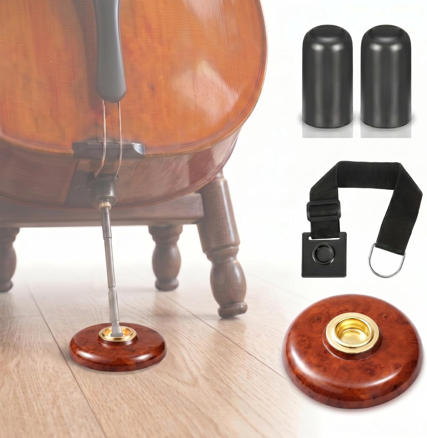 Nuanchu 4 Piece Cello Rock Stop with Strap Endpin Anchor, Brown, Plastic