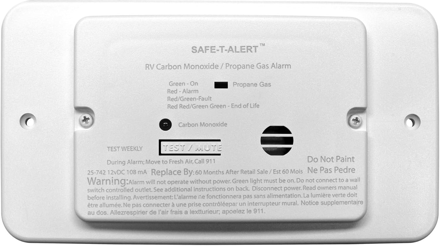 Safe T Alert - Dual LP/CO Alarm - Flush Mount w/Trim Ring White - 25-742-WT-TR