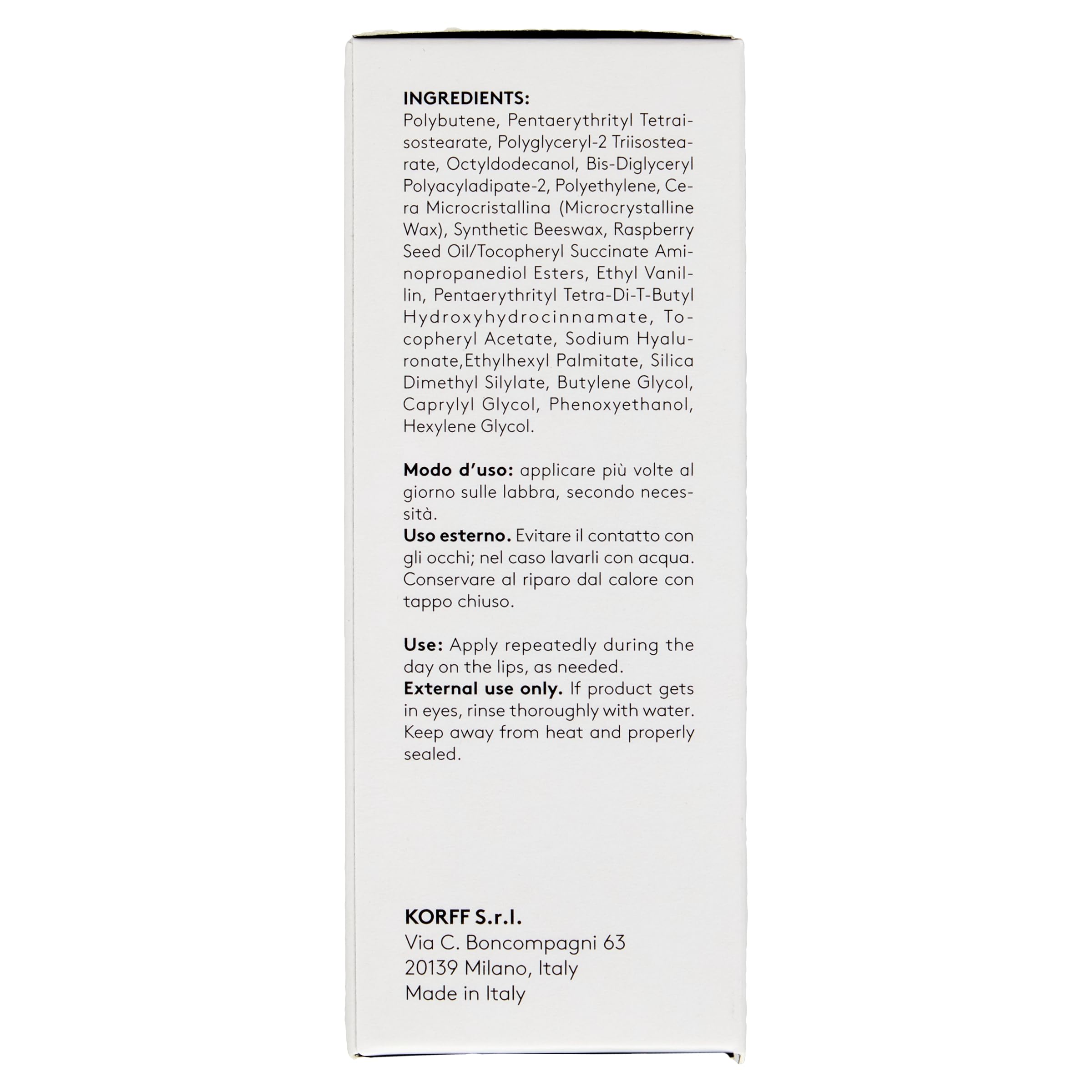 Korff Balsamo Labbra Idratante e Riparatore, Idrata le Labbra con Acido Ialuronico e Vitamina E, Texture Sottile e Trasparente, Confezione da 4ml