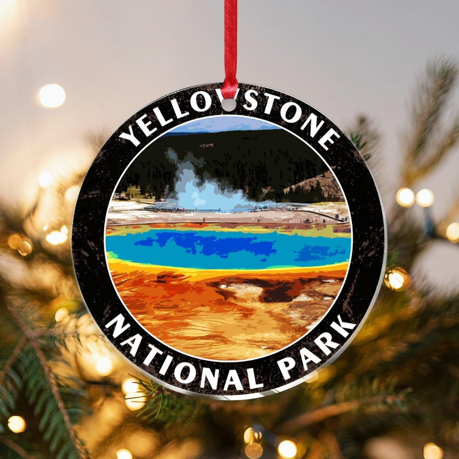 Yellowstone National Park Christmas Acrylic Ornaments Landscape Artwork Christmas Sublimation Ornaments Vintage Ornaments for Christmas Trees for Decorating Christmas Home 3 in