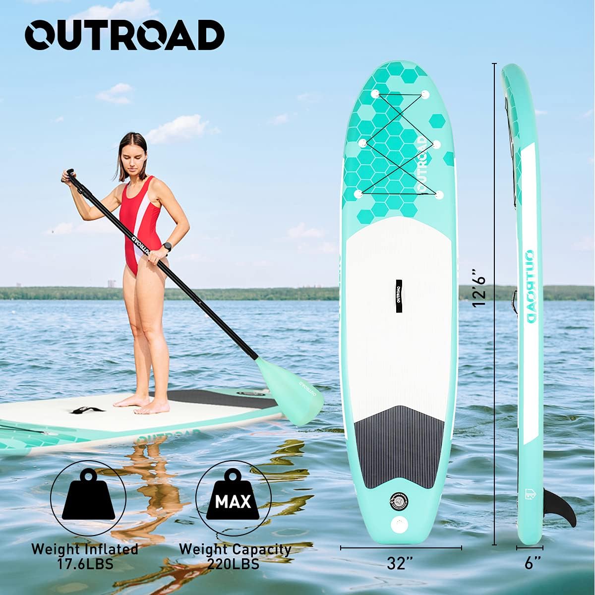 Outroad Inflatable Stand Up Paddle Board 10'6" x 32" x 6" Ultra-Light Stand-Up Paddleboards with Premium SUP Accessories and Backpack, Non-Slip Deck for Youth and Adult, Orange/Mint Green