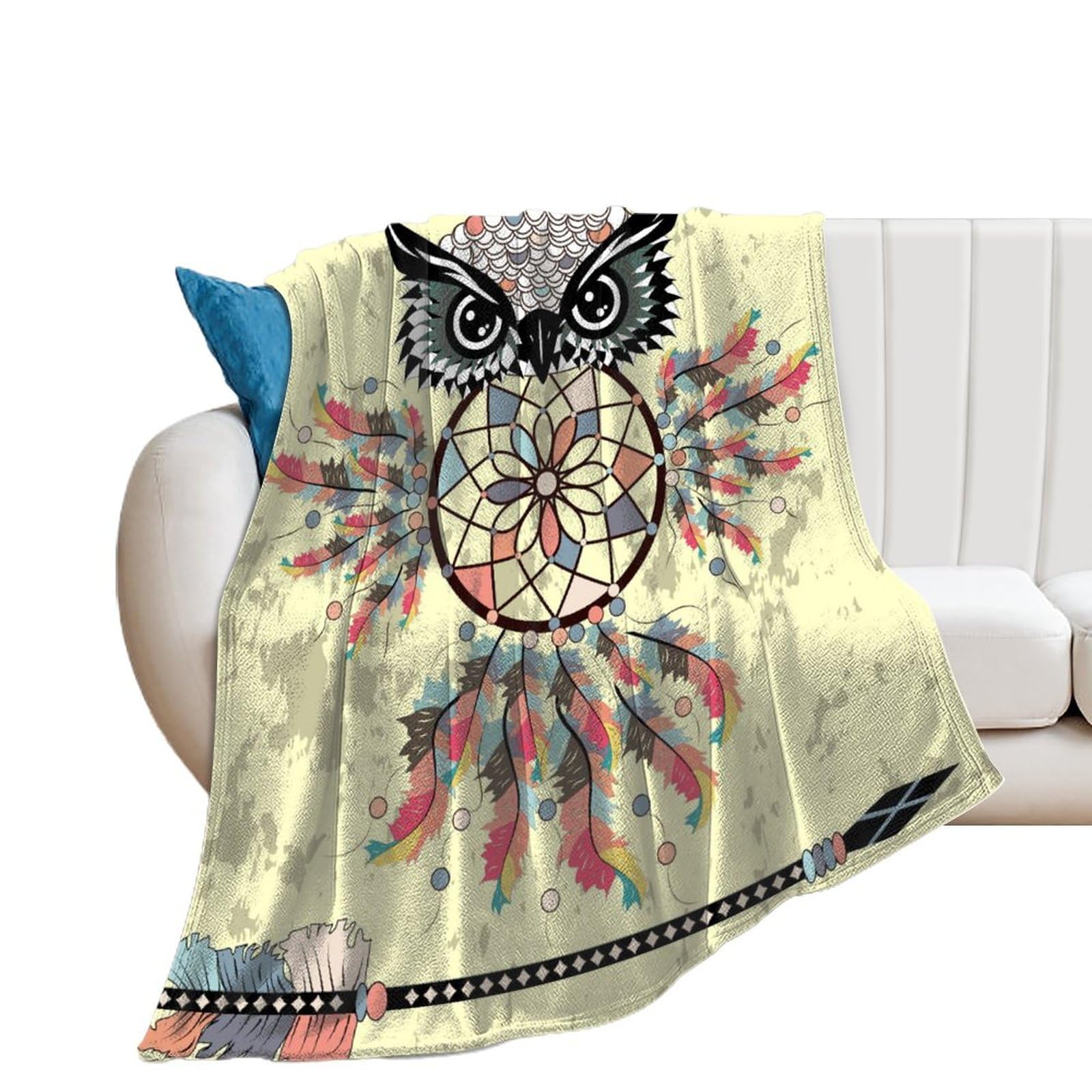 Couverture polaire attrape-rêves hibou en flanelle de 150x200cm pour le lit