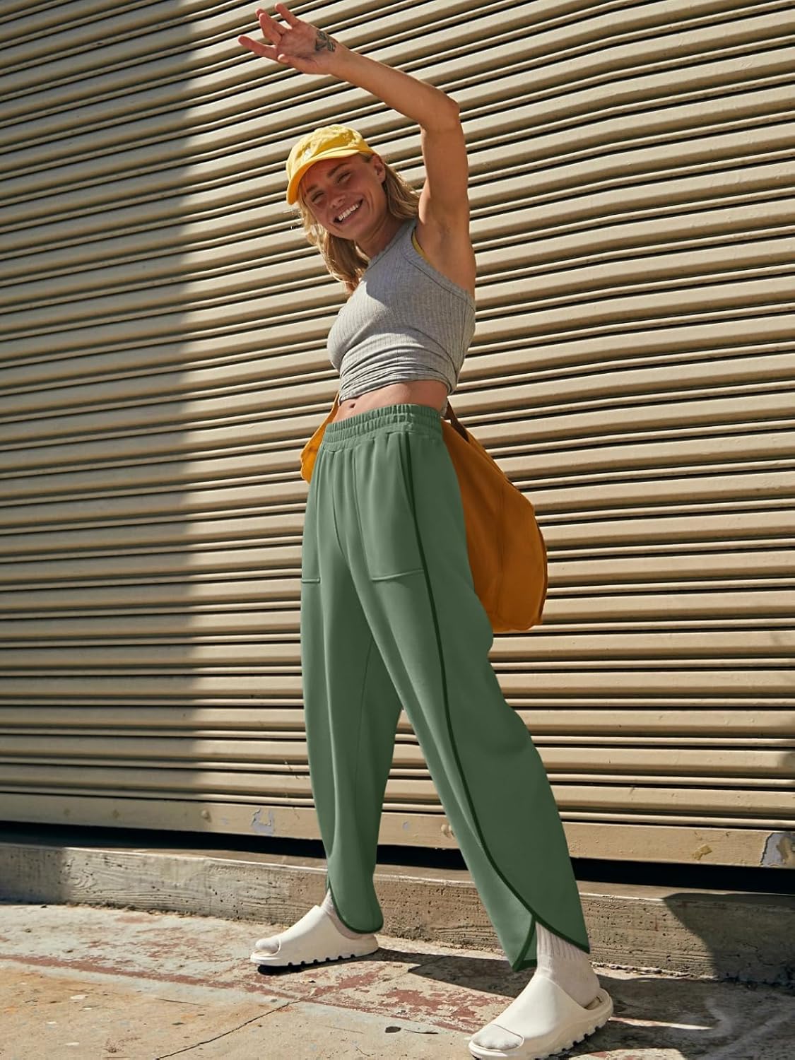 LASLULU Womens Baggy Wide Leg Sweatpants Casual Elastic High Waisted Palazzo Harem Pants with Pockets - Image 3