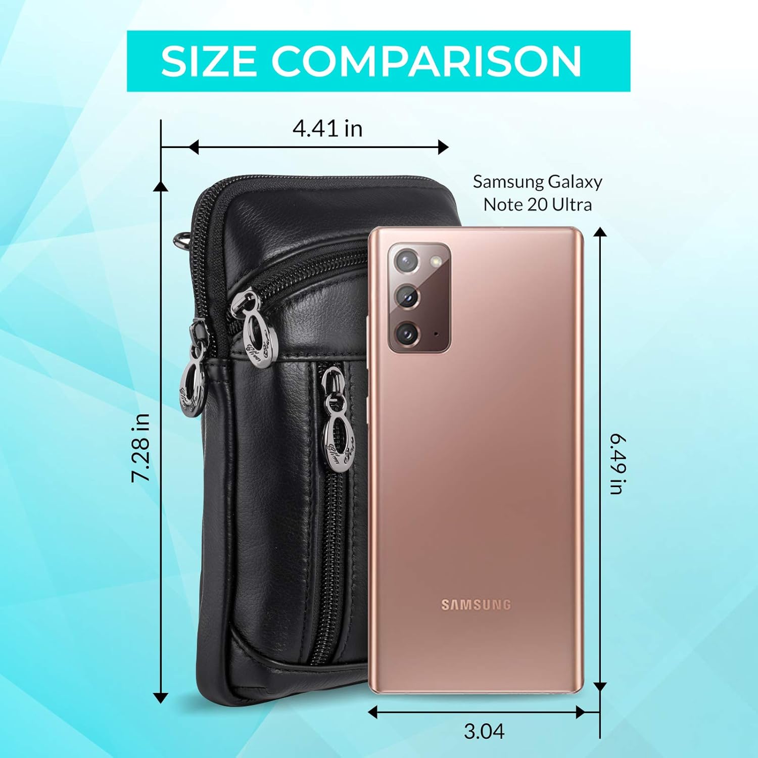 hengwin Small Leather Crossbody Shoulder Bag Men Belt Clip Phone Holster Case Belt Loop Pouch Waist Bag Pack Fit for iPhone 17/16/15/14/13 Pro Max Galaxy Note 9 8 S25/S24/S23 Ultra (Black) - Image 3