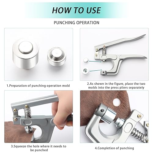 Miniatura 6 de Kit de herramientas de ojales de mano, máquina manual de prensa de ojales, herramienta de ojales segura con 150 ojales, adecuado como herramienta de