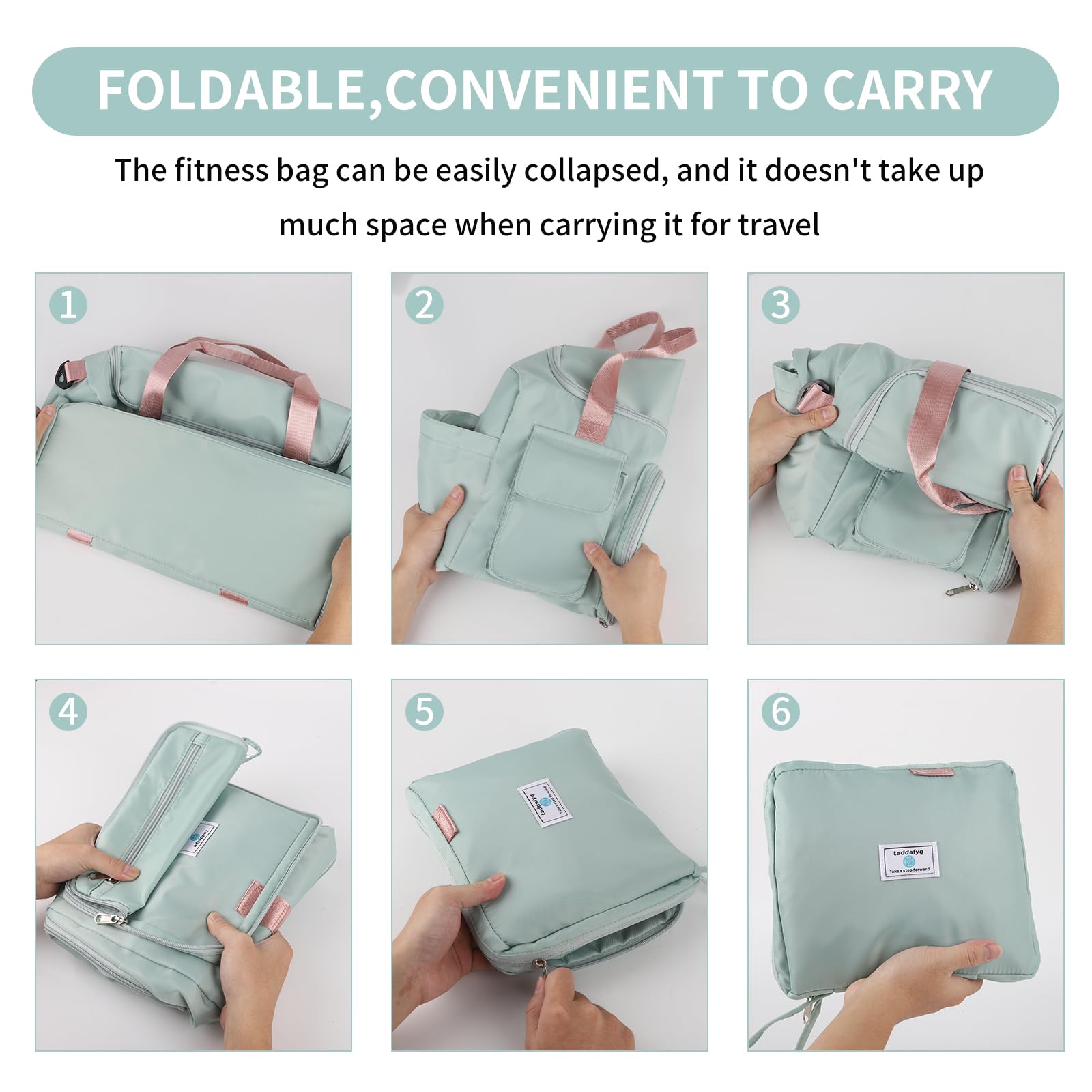 Borsone pieghevole da 35 l, borsa da palestra, borsone da viaggio, per viaggi, essenziali, palestra, allenamento, sport, Verde, large duffle bag size ：18.9 x 10 x 11 inch, Moda