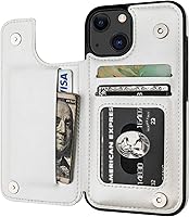 Vista 14 de ONETOP - Funda tipo cartera compatible con iPhone 13 con soporte para tarjetas, funda de piel sintética con ranuras para tarjetas, doble cierre Negro