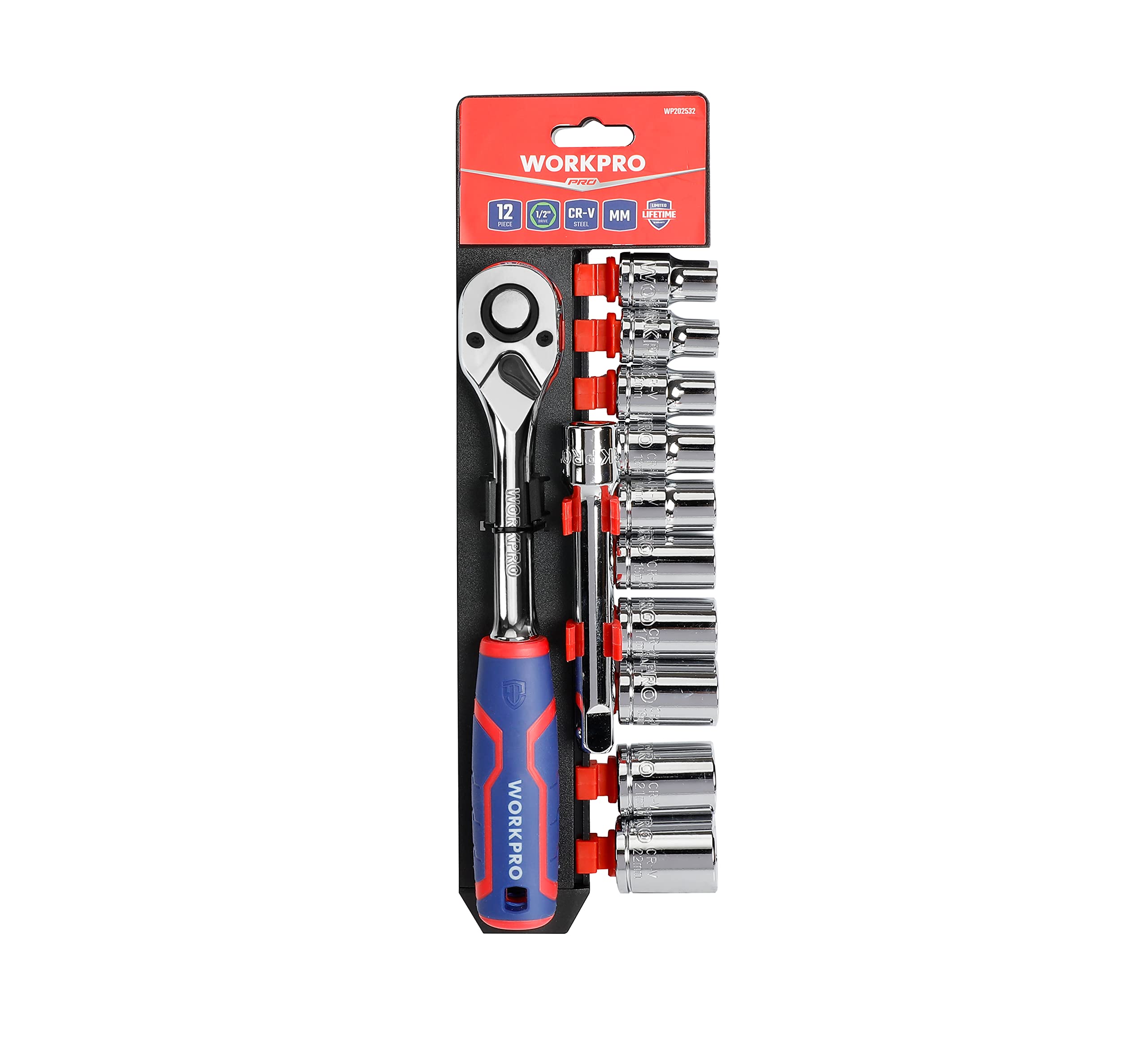 WORKPRO WP202558 12 Parça 1/2’’ CR-V Metrik Profesyonel Lokma Takımı