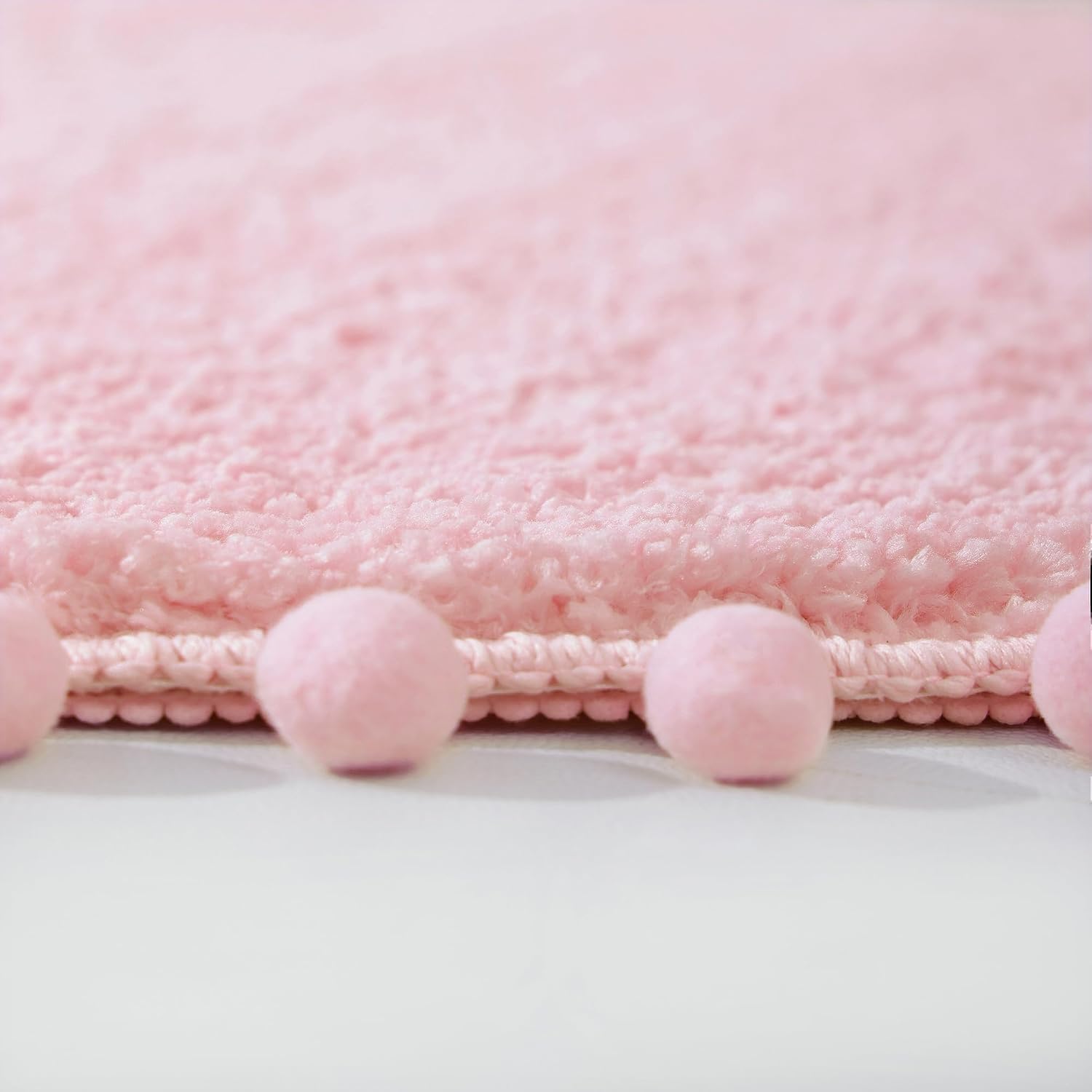 YIRDDEO Oval Rug for Bathroom, Cute Boho Bath Mat with Pom, Pink, 36"x24" image 5