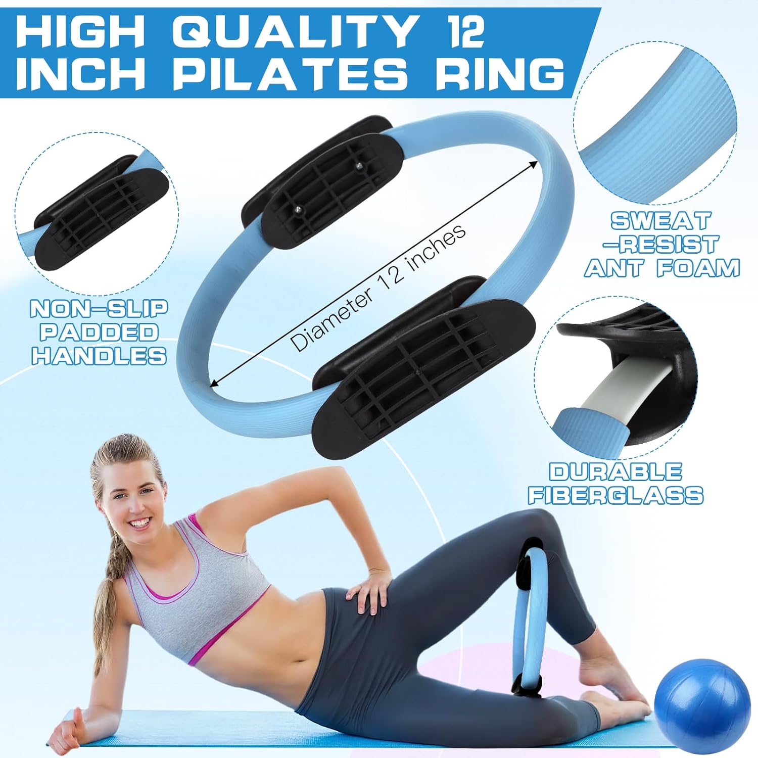 15 Pcs Home Pilates Essentials Kit for Women,Pilates Kit with 9 Inch Yoga Ball,Pilates Ring,Resistance Bands,Jump Rope,Workout Sets for Women,Pilates Equipment Set for Starter Toning Workout at Home - Image 3