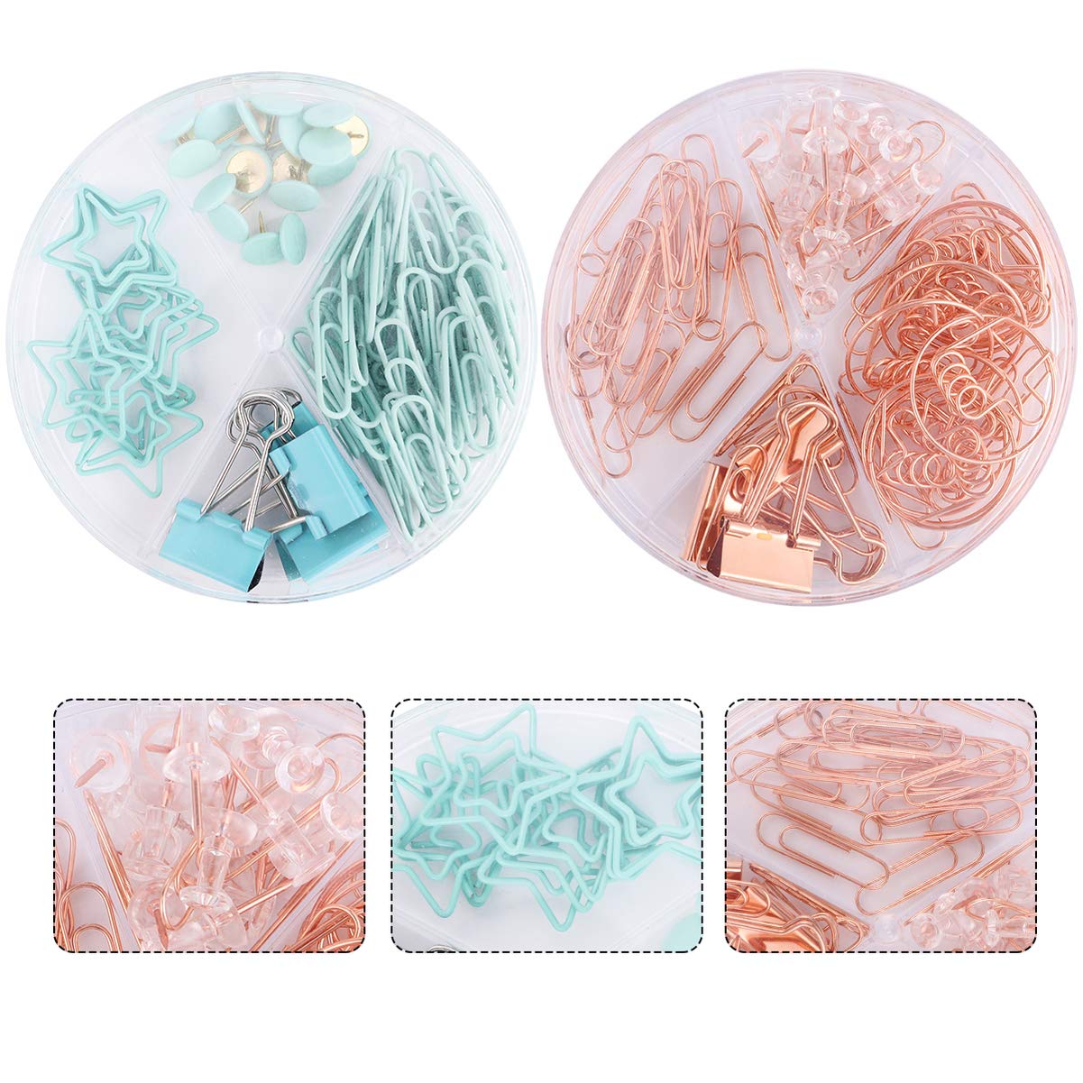 Arbeitsmappe, Dateispeicher, Faltkasten Bindemittelklammern, Buchstabenklammern, Foldback -Bindemittel, 2 Sets Bindemittel Clips Dekorative Papierclips Push Pins Sets mit Kasten for Büroschulenzubehör