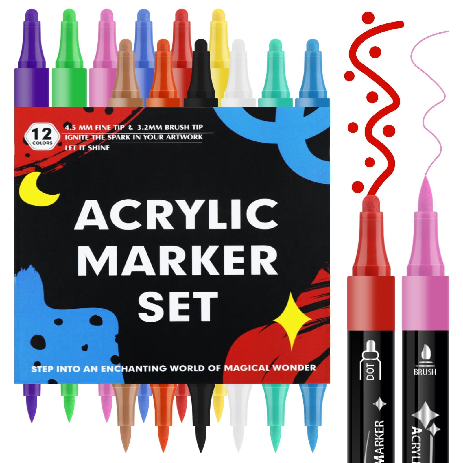 Set De 120 Feutres Acryliques Double Pointe - Pour Dessin, Peinture Et DIY Sur Tous Supports - 2